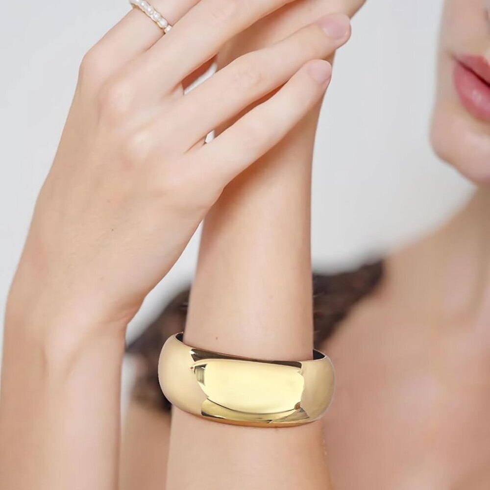 Gold Cuff Bracelet Brass Wide Hinge Jewelry Christmas Gift for Women - Picture 3 of 7